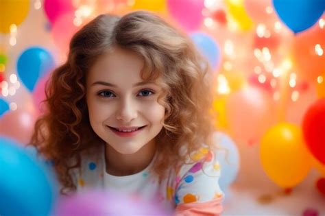 Premium Photo | Young girl smiling with balloons in the background and ...