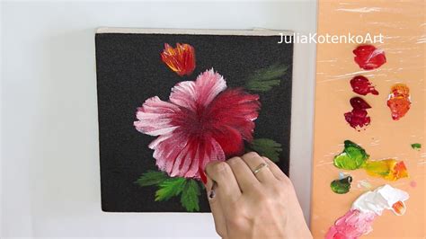 How to draw a flower painting on canvas| Acrylic Technique on canvas by ...