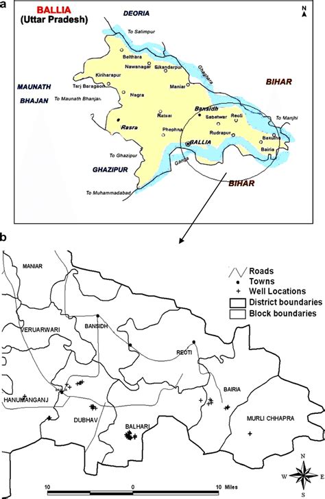 figure showing  ballia district intersected  ganga  ghaghra