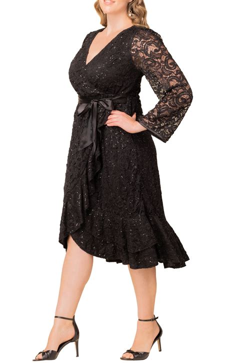 Kiyonna Cosmopolitan Sequin Lace Long Sleeve Cocktail Dress | Nordstrom