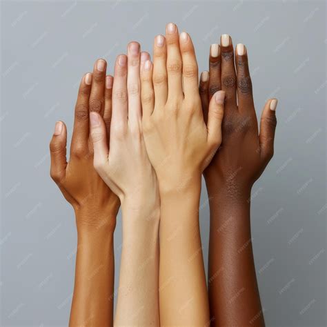 close   multiple hands   skin tones aligned vertically