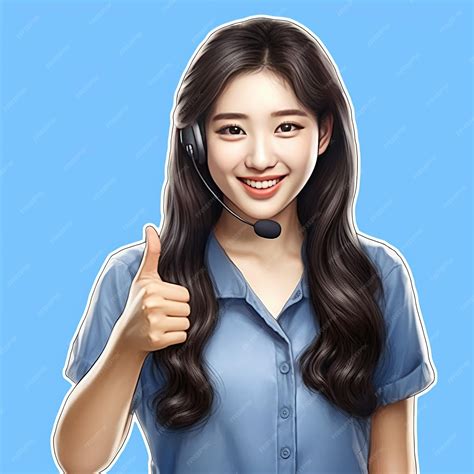 Premium AI Image | cute asian Call center woman showing thumbs up