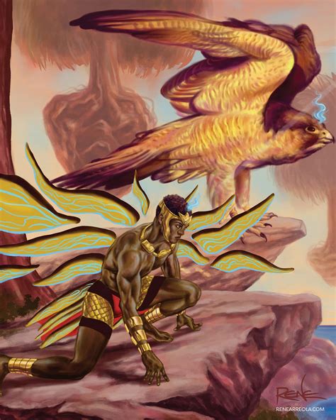 "The Race" - Imaginative Falcon and Winged Man Fantasy Art Illustration