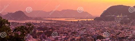super panoramic view  vijayawada city  twilight