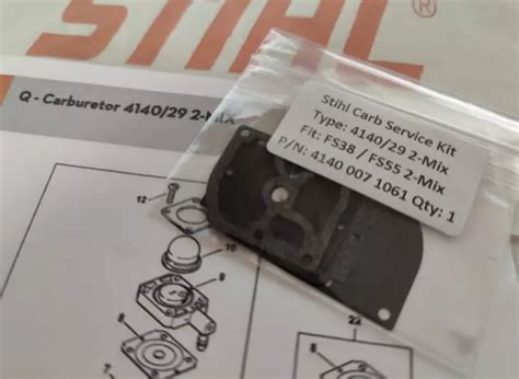 STIHL FS55 2-MIX Brushcutter Carb Service Kit. Carburetor Model 4140/29 ...