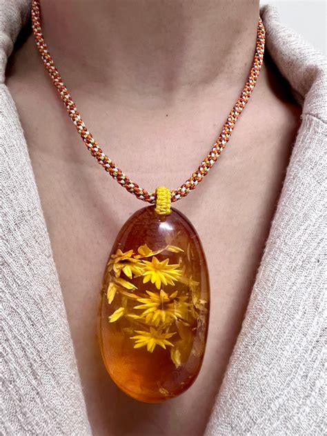 Certified 187 Carat Natural Amber Flower Pendant Necklace, Statement