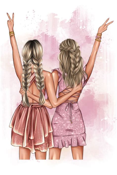 Best Friend Clipart, Best Friends Portrait, Personalized Illustration ...