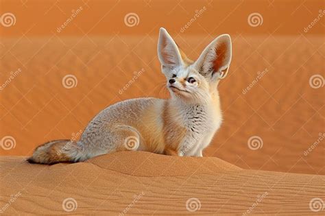fennec fox perched   desert sand dune highlighting  large ears