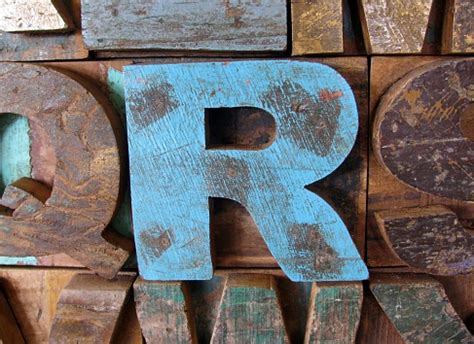 Alphabet Abstract Vintage Wooden Letterpress Types Letter R Stock Photo