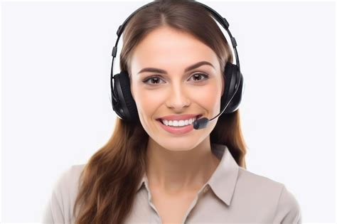 premium ai image photo happy smiling telemarketer woman  headset