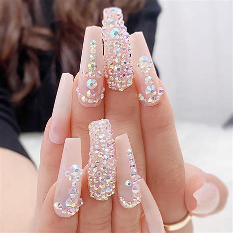 Pink Acrylic Nails With Rhinestones