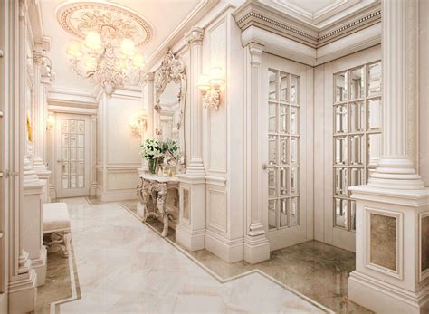 Мраморные полы и лепнина в дизайне коридора