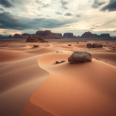 majestic desert landscape featuring sand dunes  rocky formations