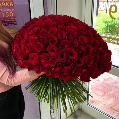 Арт. 0495. Букет 101 роза сорта "Эксплорер", атласная лента Хабаровск
