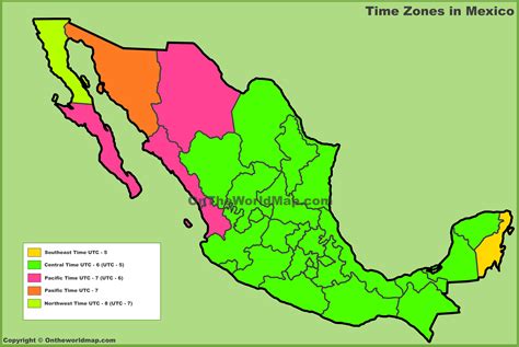 Mexico time zones map - Ontheworldmap.com