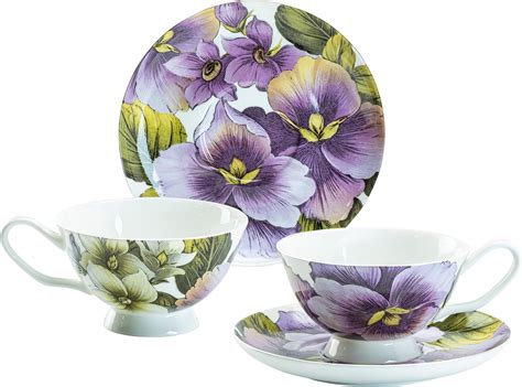 Amazon.com | Gracie Bone China Pansy Teacup And Saucer 8-Ounce (Set Of