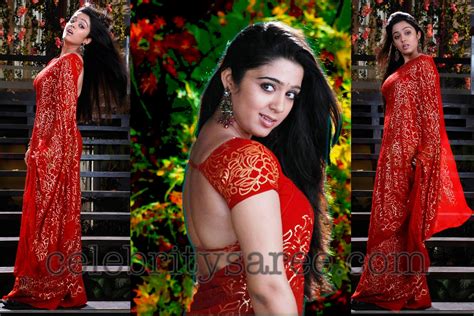 charmi  red gold printed shimmer saree saree blouse patterns