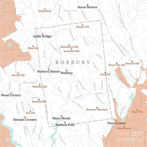 CT Litchfield Roxbury Vector Road Map Digital Art by Frank Ramspott ...