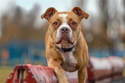 Premium Photo | Energetic American Staffordshire Terrier Dog Jumping ...
