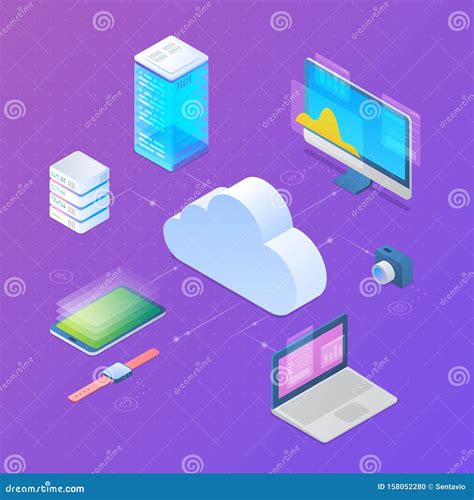 Cloud Computing Storage Server Sync Technology Isometric Flat Vector