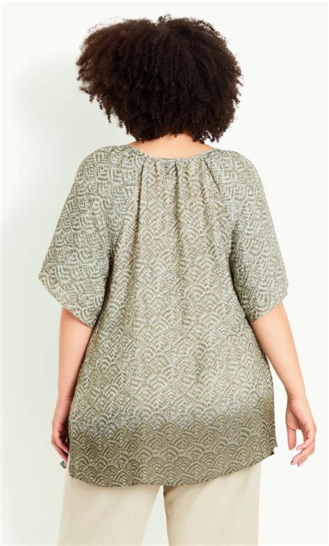 Medallion Border Olive Peasant Top | Evans