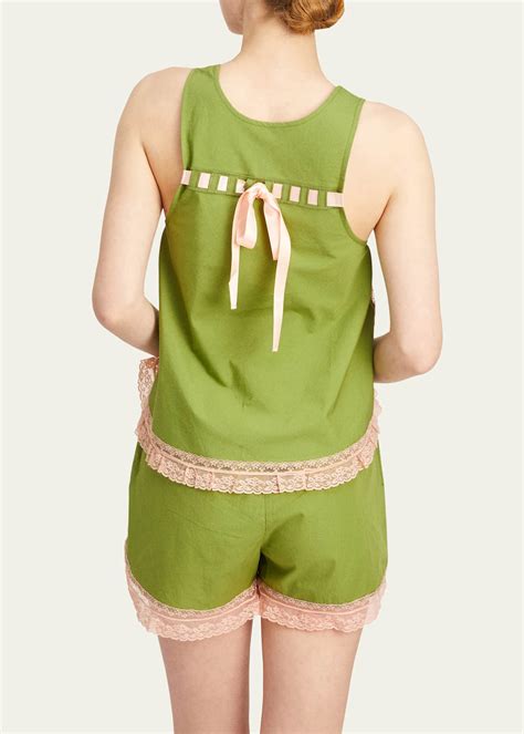 Morgan Lane Maebelle Nessa Ruched Lace-Trim Pajama Set - Bergdorf Goodman