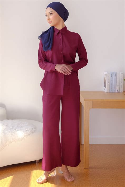 Eldana Wide Legged Pants - Deep Wine - Poplook.com