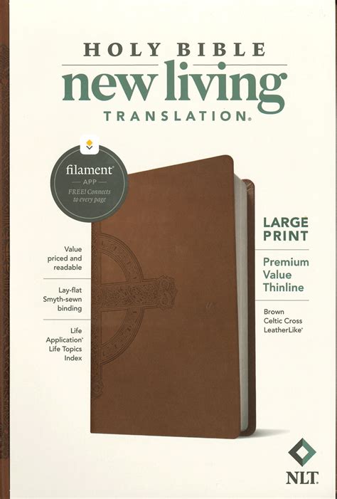 NLT Large Print Premium Value Thinline Bible, Leatherlike, Brown Celtic