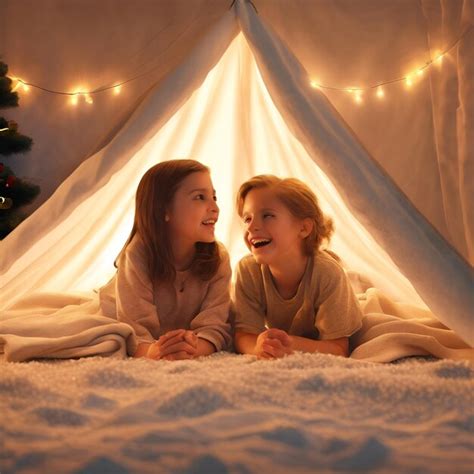 Premium Photo | Siblings sharing secrets and laughter under a blanket fort