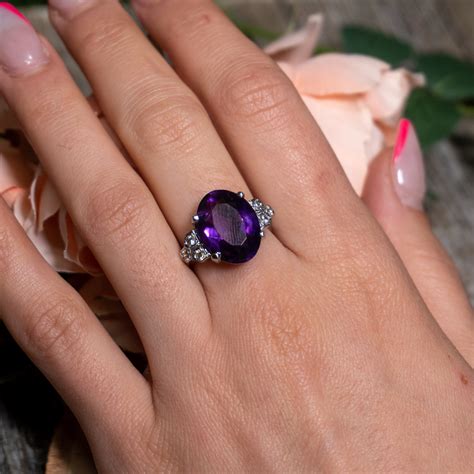 Amethyst White Gold with Diamond Ring - The Crystal Council