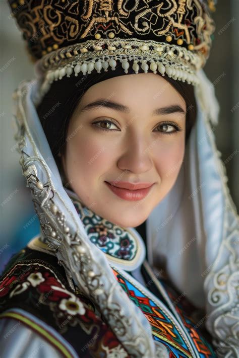 Premium Photo | A joyful and beautiful young Kazakh woman dressed in
