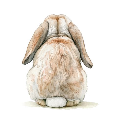 Printable Cute Rabbit Butt Clipart, Watercolor Art, Funny Rabbit