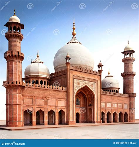 Bad Shahi Masjid on White Background Stock Illustration - Illustration