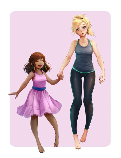 Safebooru - 2girls age difference alternate costume barefoot black hair