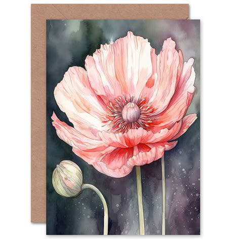 Pink Poppy Flower Pastel Watercolour for Wife Her Mum Sister Daughter
