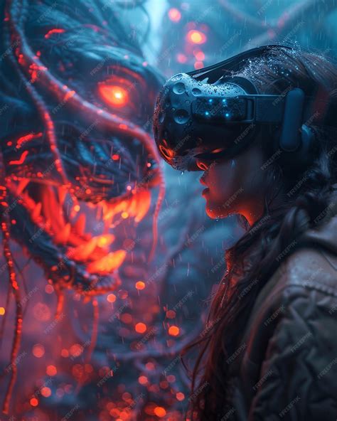 Premium Photo | Gamer In A Vr World Battling Digital Monsters Background