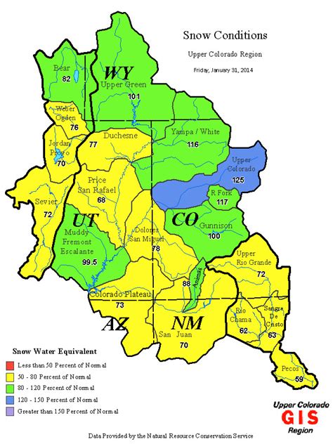 Snowpack news: Map of the Upper Colorado River Basin SWE as a % of ...