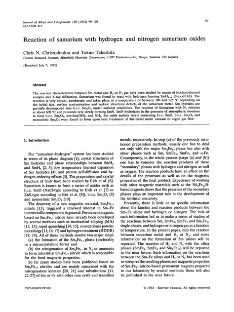 (PDF) Reaction of samarium with hydrogen and nitrogen samarium oxides