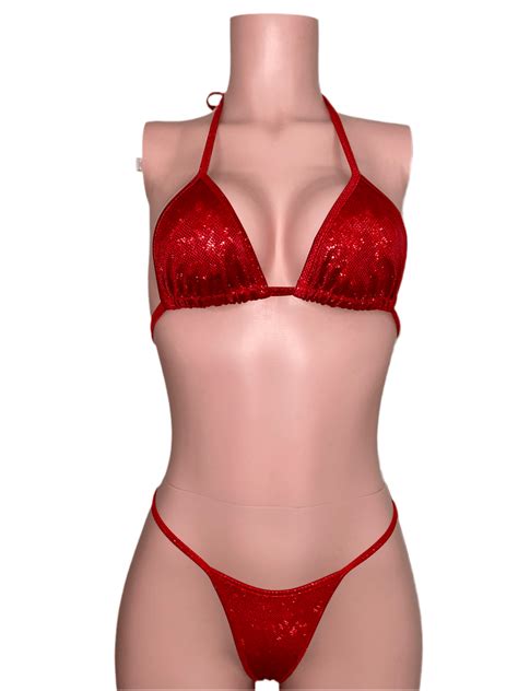 holographic red bikini exotic dancewear stripper outfits