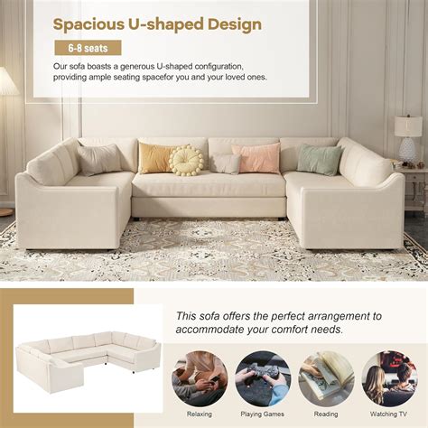 HUAHOME 117″ Modern U-Shaped Large Sectional Sofa, 3-Pieces Upholstered