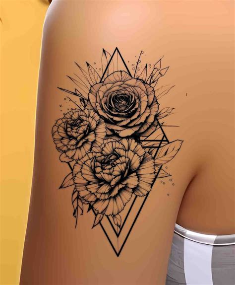 Carnation and Rose Tattoo - Birth Flower Tattoo, Korai Birth Flowers in