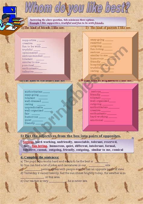 Whom do you like best? - ESL worksheet by savvinka
