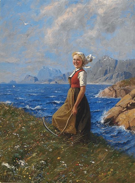 30 Beautiful Paintings of Village Life Around Norwegian Fjords by Hans Dahl