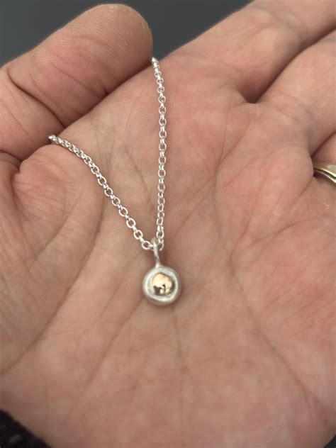 Small Silver and Gold Pebble Pendant, silver pebble pendant, silver and