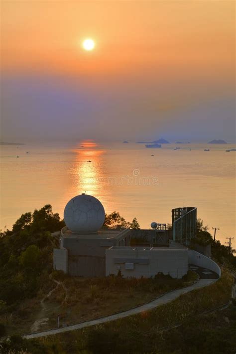 Hong Kong Weather Radar Station Sunset Editorial Stock Photo - Image of ...