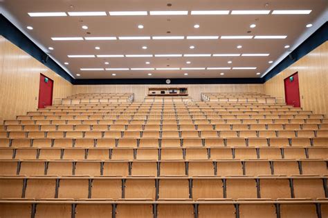 Empty Lecture Hall of University of Freiburg with Wooden Chairs Stock Photo - Image of interior ...