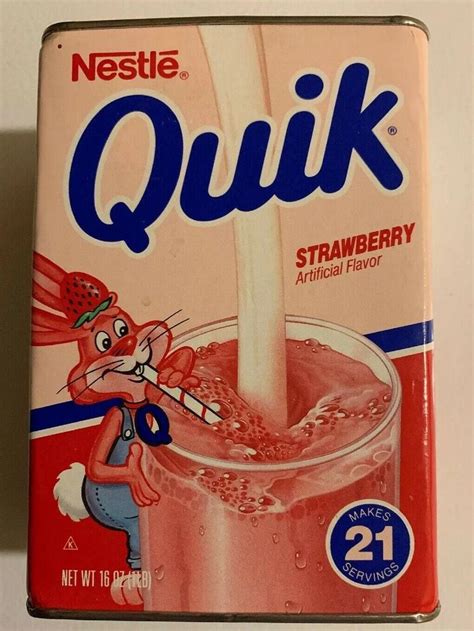Vintage 1989 Nestle Quik Strawberry Quik 16oz Tin Can Milk Drink Bunny