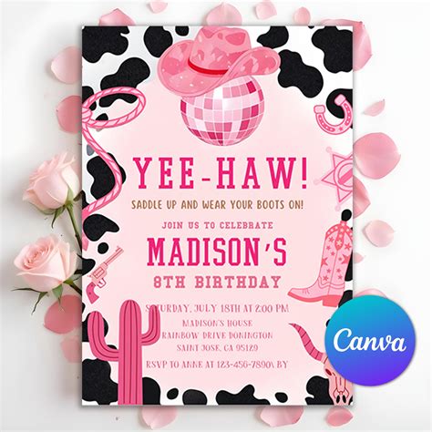 Cowgirl Birthday Invitation, Nashville Party, Pink Cowgirl Party Invite