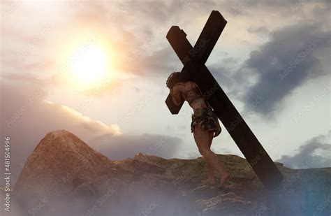 jesus christ carrying  cross render  stock adobe stock