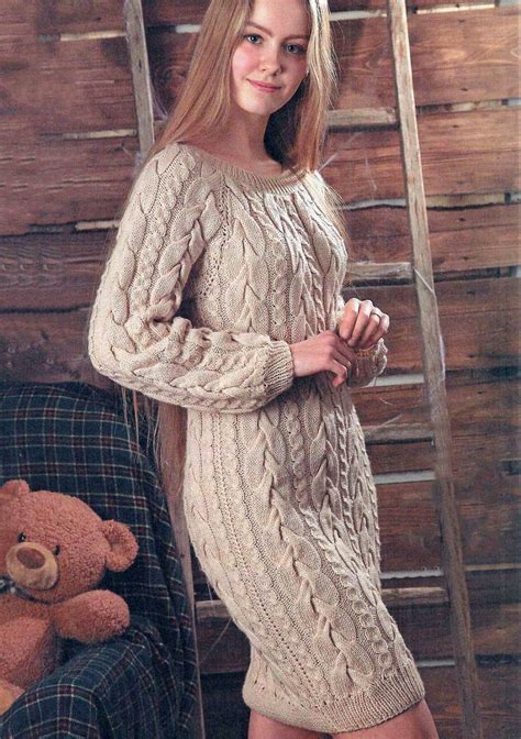 Free Knitting Patterns - Dress with Cables | Röcke stricken, Pullover ...
